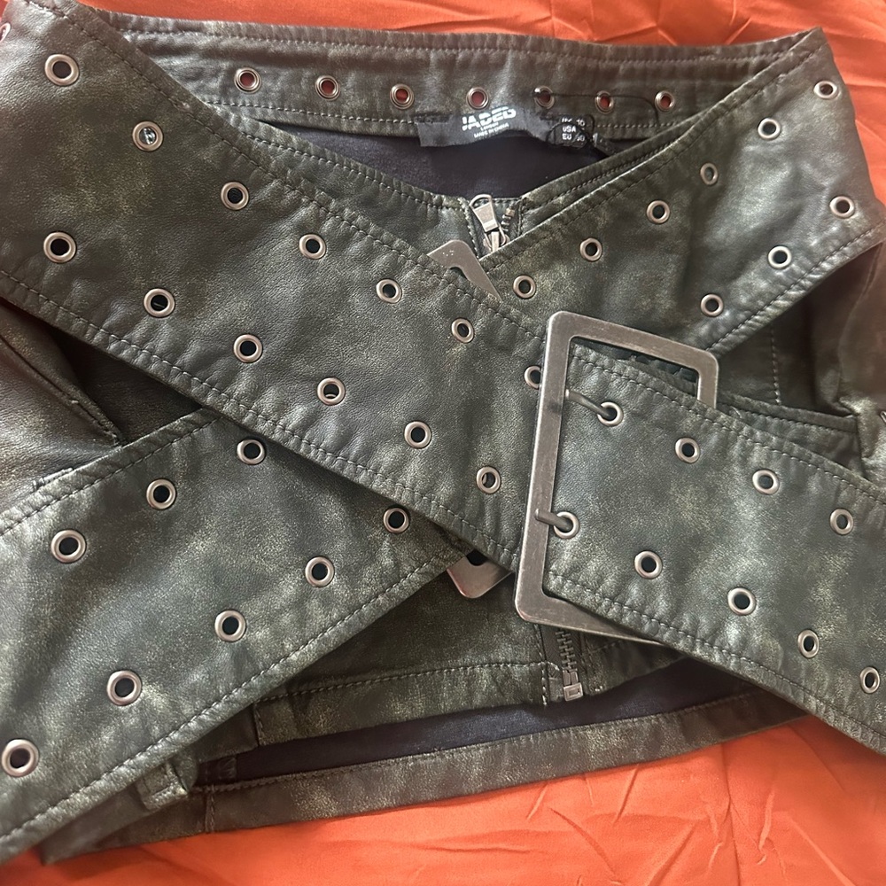 jaded london uk skirt distressed green brown fits medium super mini